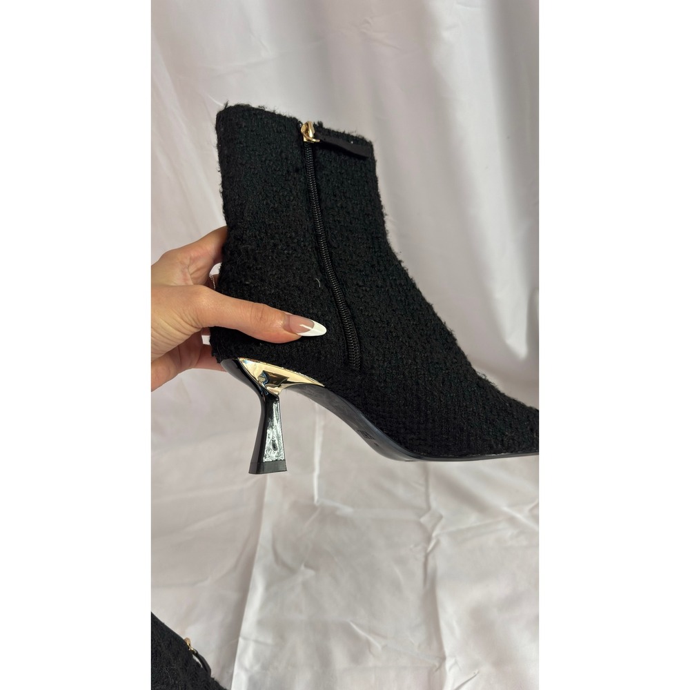 $90 NWOT Zara Black Textured Pointed Toe Sock Booties Gold Heel Ankle Women's 36 - Picture 9 of 10
